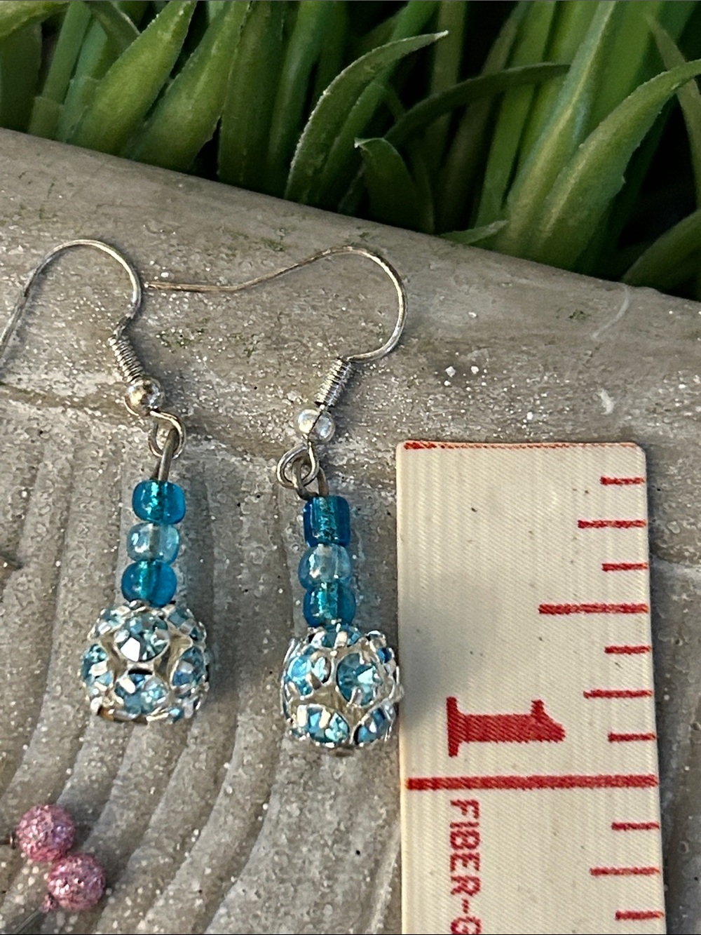 🟢 blue and pink Earrings - Women's Jewelry blue dangles, pink studs (3 pairs) - Picture 4 of 5